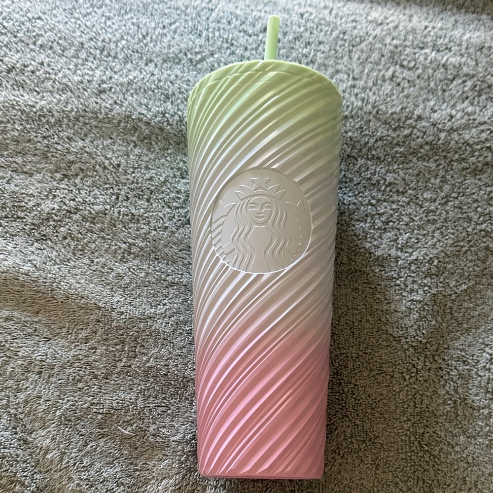 New 24oz Starbucks Pastel Green to Pinkish lavender Gradient Swirl Tumbler